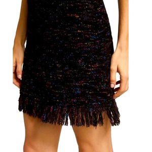 GANNI Rainbow Tweed Wool Fringe Mini Skirt | 34 | US 2